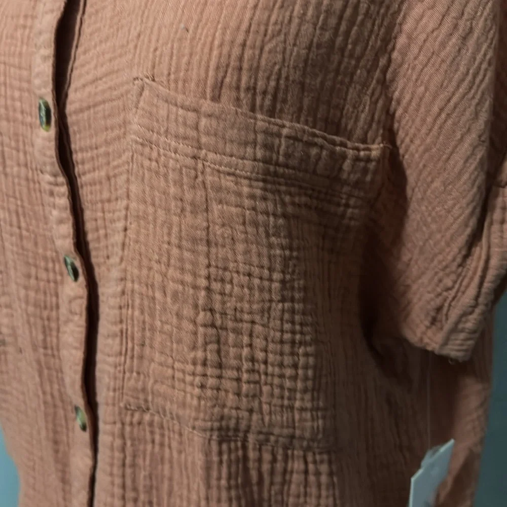NWT SO brand Cotton Button Front Shirt-Sz M-Relaxed Boxy Fit-Rusty Orange Color - Picture 4 of 14